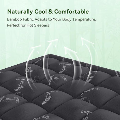 Anluoer Memory Foam Mattress Topper Twin for Back Pain, Rayon Derived from Bamboo Pillow Top Mattress Topper for Hot Sleepers,Cooling Mattress Pad with 8-21" Deep Pocket, 39x75 Inches, Dark Grey