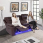PU Leather Power Wall Hugger Chair Double Reclining Sectional Sofa 3-Seater Loveseat Couch with Reversible Coffee Table, Wireless Chargers, USB Port and Ambient LED Light for Living Room RV Theater