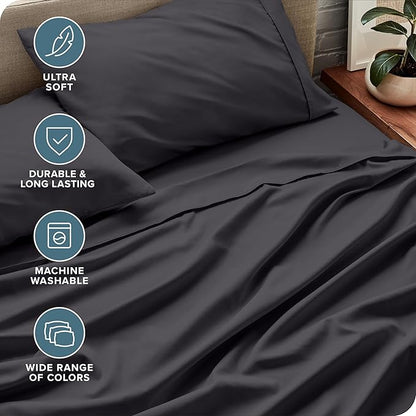 Bare Home Split Head Flex King Sheet Set - 1800 Ultra-Soft Microfiber Bed Sheets - Double Brushed - Deep Pockets - Easy Fit 4 Piece Set - FlexTop King Bedding (Split Head Flex King, Forged Iron Grey)