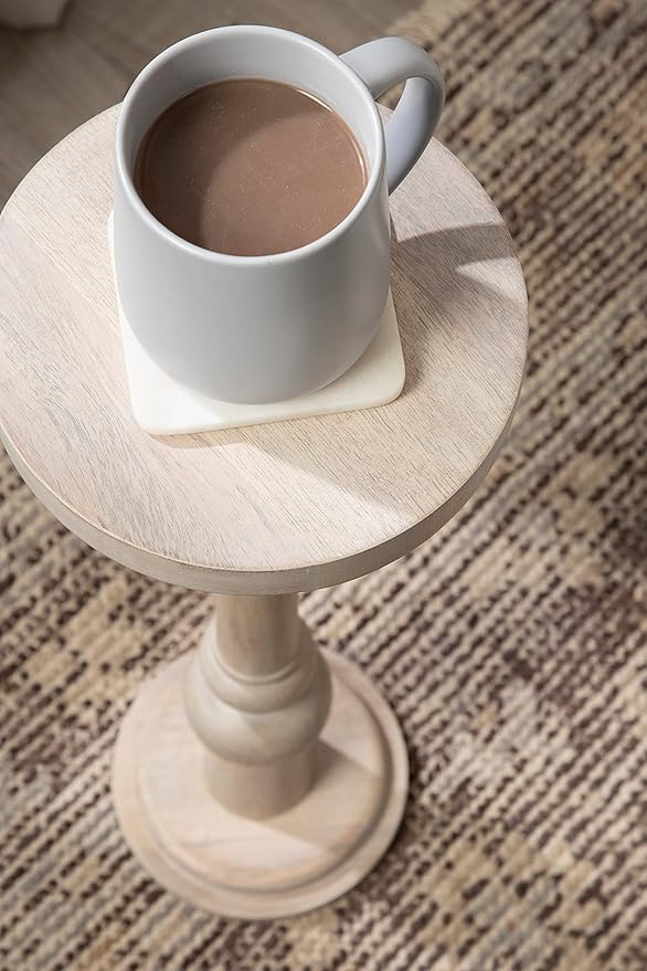 Kate and Laurel Wegner Coastal Wooden Round Drink Table, 8 x 23, Whitewash, Elegant and Durable Pedestal Table for Use as Small Drink Table, Plant Stand, or Decorative Item Display