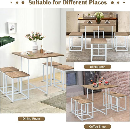 Giantex 5 Piece Dining Table Set, Dining Set for 4 with Square Stools, Small Kitchen Table Set with Metal Frame, Compact Design for Small Space, Home Kitchen Bar Pub Apartment