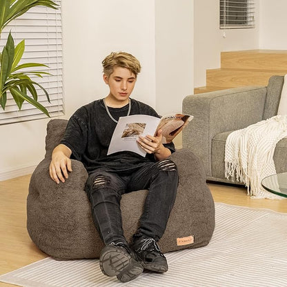 Bean Bag Chair with Filler, Bean Bag Sofa with Tufted Soft Stuffed Filling, Fluffy and Lazy Sofa, Comfy Cozy BeanBag Chairs with Memory Foam for Dorm, Apartment, Living Room (Brown)
