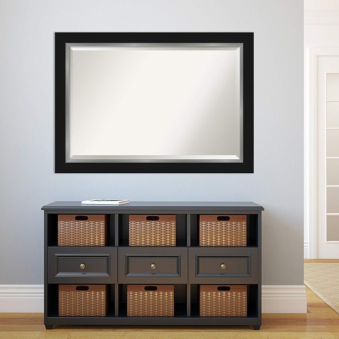 Amanti Art Black Bathroom Mirror for Over Sink, 30x42 Eva Black Silver Rectangle Vanity Mirror, Large Modern Contemporary Frame, Hangs Horizonally and Vertically, Bathroom Wall Decor, Beveled Edge