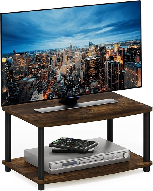 Furinno Turn-N-Tube 2-Tier TV Riser, Small Elevated No Tools TV Stand for TV up to 32 inch, 15.8" x 23.8" x 11", Amber Pine/Black
