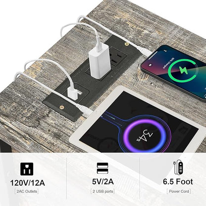 VECELO End Tables,Narrow Nightstands with Charging Station & USB Ports &Drawers,Night Stand for Living Room, Bedroom,Misty Gray