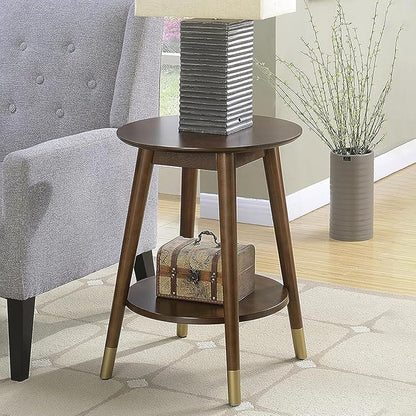 Convenience Concepts 7103050ES Wilson Mid Century Round End Table with Bottom Shelf, Espresso, 18 in x 18 in x 24 in (D x W x H)