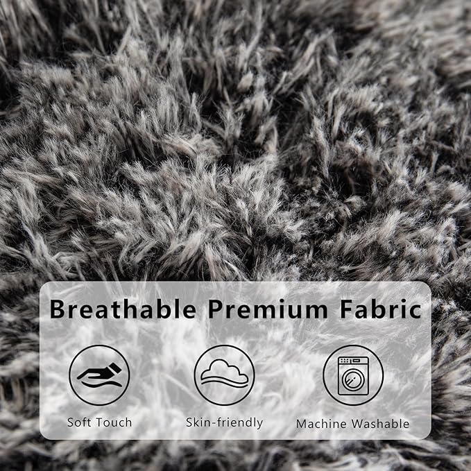 BYBYME Giant Bean Bag Chair, Faux Fur Bean Bag Couch with Filler Large Living Room Bean Bag Chairs for Adults, Big Lazy Sofa Accent Chair with Pocket Floor Chair