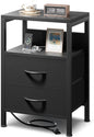 NightStand Bedside Charging Table Bedroom - Night Stand with Charger Station, Modern Nightstand with Open Shelf & 2 Fabric Drawers, Bed Side Table with USB-C USB Ports & AC Outlets for Dorm, Black