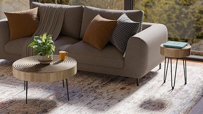 Relso Aspen Round Nesting Coffee Table Set of 2 – Solid Wood Nesting Tables with Metal Legs, Natural Finish | End Table with Ring Pattern | Modern Accent Tables for Living Room, Boho, Farmhouse Decor