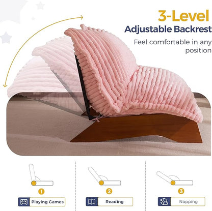 MAXYOYO Adjustable Living Room Chair, 3-Position Bean Bag Chair with Removable Cover, Upholstered Accent Chair with Frame, Soft Reclining Lounge for Bedroom, Apartment, Office, Pink