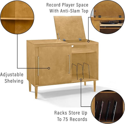 Crosley Furniture Everett Media Console and Record Player Stand with Storage for Vinyl Records, Acorn