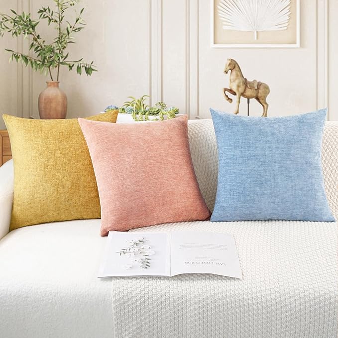 CaliTime Throw Pillow Covers Decorative 12 X 20 Inches Pack of 2 Cozy Chenille Cushion Cases for Couch Sofa Bed Living Room Home Baby Blue