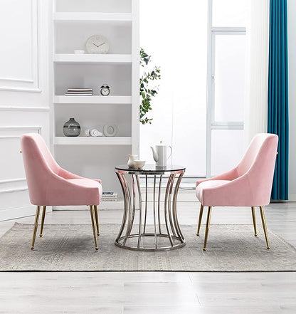 Velvet Dining Chairs, Furniture Collection Modern Contemporary Upholstered with Polished Gold Metal Legs, Set of 4(Pink)