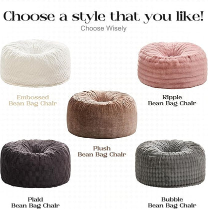 Hobestluk Bean Bag Chairs Adults Beanbag Chair with Filler Large Bean Bags with Fluffy Embossed Cover, Giant Bean Bag Chairs for Adults (Pink, 5FT - 50” x 50” x 24”)