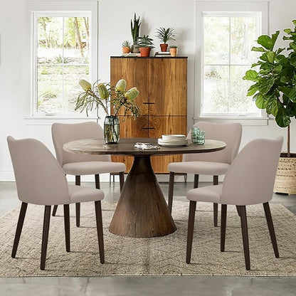 COLAMY Upholstered Dining Chairs Set of 4, Fabric Dining Room Kitchen Chairs with Padded Seat and Wood Legs for Restaurant/Cafe, Camel