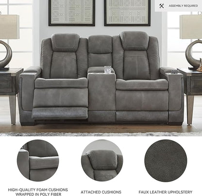 Signature Design by Ashley Next-Gen DuraPella Modern Faux Leather Power Reclining Loveseat with Console & Adjustable Headrest, Gray