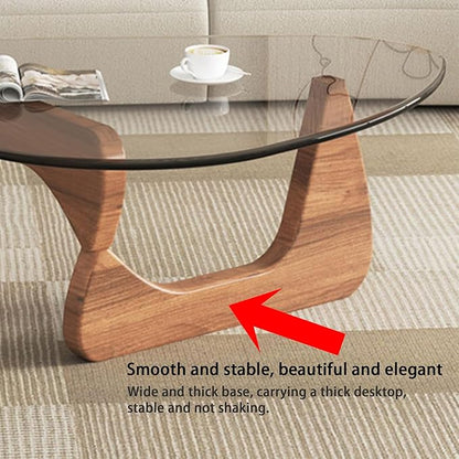 EASYSOUL Modern Glass Coffee Table, 32.68" D x 22.44" W x 15.75" H, Abstract Round Tea Tables for Living Room Home Office Industrial Cocktail Tables (Walnut-Clear Glass, 32.68")