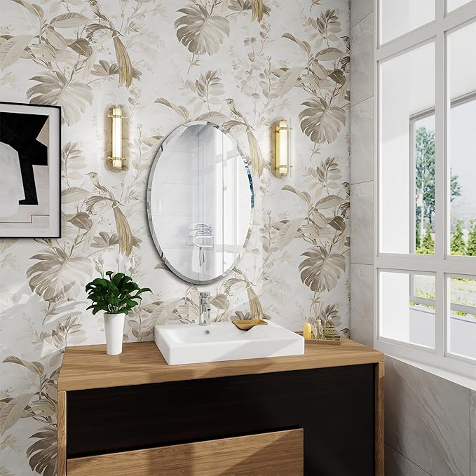 Oval Bathroom Mirror, 18X26 inch Oval Frameless Mirror, Frameless Mirrors for Bathroom,Beveled Bathroom Mirror.