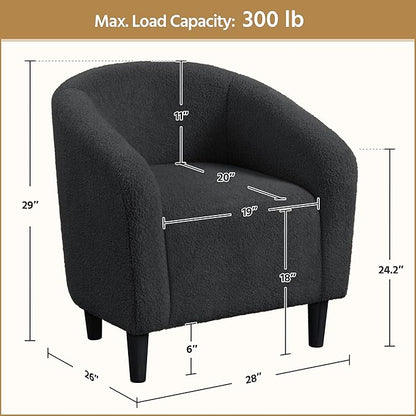 Yaheetech Accent Barrel Chair, Boucle Fabric Club Chair, Furry Sherpa Elegant Armchair with Cozy Soft Padded, Suitable for Living Room Bedroom Reception Room Office, Dark Gray