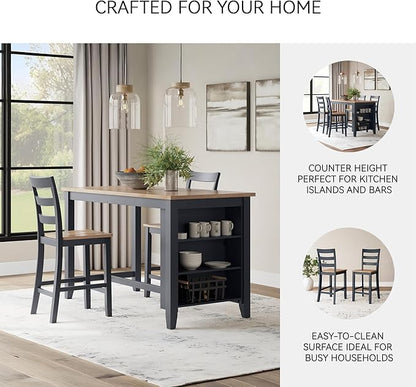 Signature Design by Ashley Gesthaven Solid Wood Frame Counter Height Barstool, Set of 2, Slate Blue/Natural