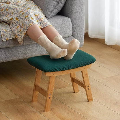 Foot Stool Ottoman Foot Rest Under Desk,Small Stool for Living Room, Bedroom and Kitchen (Natural Legs - Green Stool Surface)