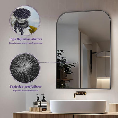 Bathroom Mirror, Wall Mirrors, Black Metal Framed Wall-Mounted Mirrors, Bathroom Vanity Mirror for Over Sink, Living Room, Bedroom, Entryway, 24x32 Inch, Black