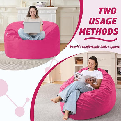 3FT Bean Bag Chair with Ultra Soft Velvet Cover Bean Bag Sofa with Memory Foam Bean Bag Chairs with Large Size Lazy Sofa for Dorm Office Living Room Bedroom Hot Pink 3'