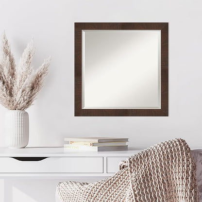 Amanti Art Brown Wall Mirror 23x23 Wildwood Brown Narrow Square Bathroom Mirror for Wall Decor Living Room, Medium Rustic Farmhouse Frame, Hangs Horizonally and Vertically, Bathroom Decor, Beveled