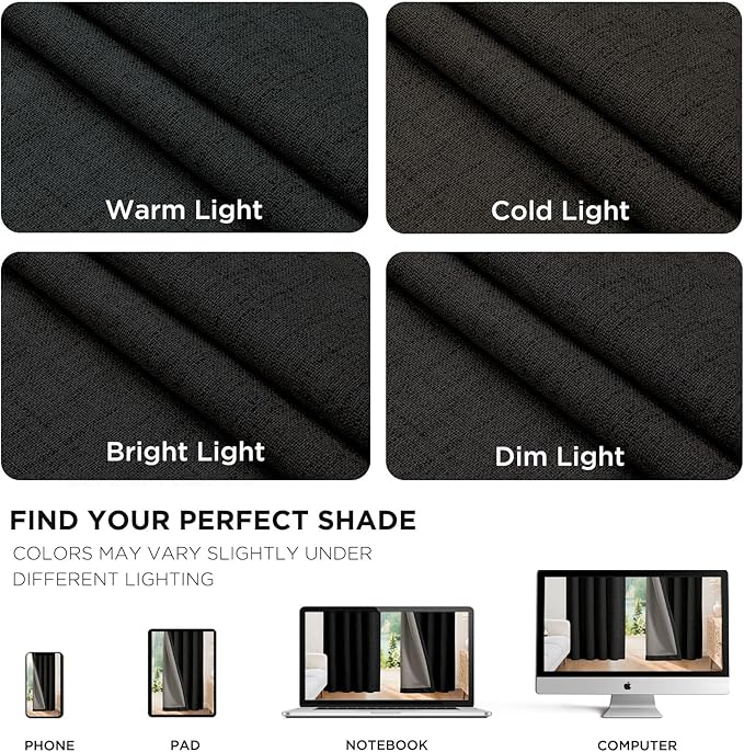 Joydeco 100% Blackout Curtains for Bedroom - Natural Linen Curtains 52"W x 90"L Long, Thermal Insulated 2 Panels Black Light Blocking Drapes, Rod Pocket & Back Tabs, Darkening Privacy for Living Room