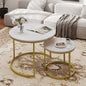Nesting Tables Set of 2, Round Coffee Table, Small Nesting Coffee Table with Adjustable Non-Slip Fee, White Marble Top Stack Nesting Tables Set of 2 for Living Room, Bedroom (White)
