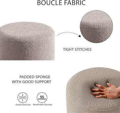 Get Set Style Modern Round Ottoman with Soft Padded Seat, Vanity Stool for Makeup, Upholstered Footrest Stool Ottoman Foot Stool for Living Room, Bedroom，White