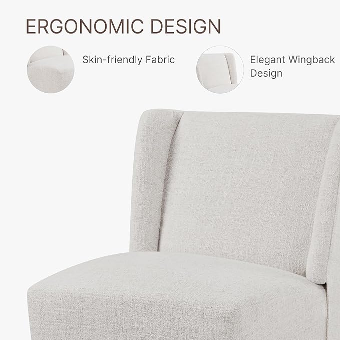 Upholstered Dining Chair with Casters Wingback Modern Side Armless Deskchair with Rollers for Diningroom Bedroom Livingroom Reading Room,Linen,2 Box