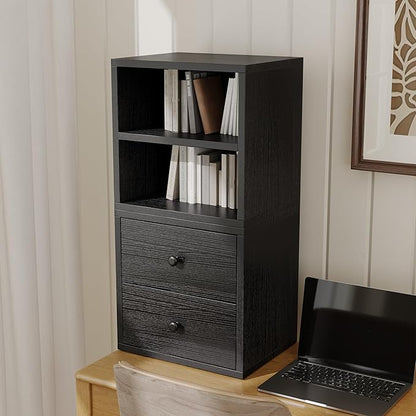 FUSUNBAO Magic DIY Cube Storage Organizer Stackable Cubes for Home Books Clothes Toy-Modular Cubby Storage System-Office Cubical-Bookcase Closet(Black,Cat Door Cube)