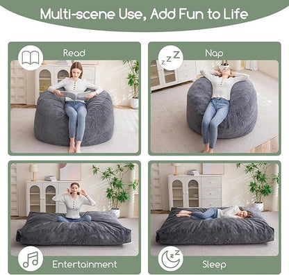 HIGOGOGO Giant Bean Bag Chair Bed for Adults,Convertible Beanbag Folds from Lazy Chair to Floor Mattress Bed,Large Floor Sofa Couch with High-Density Foam Filling, Machine Washable