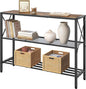 Hoctieon Industrial Console Table, 3 Tier Entryway Table, Hallway Table, Narrow Sofa Table with Shelves, Entrance Table for Entryway, Living Room, Foyer, Hallway, Office, Rustic Brown&Black