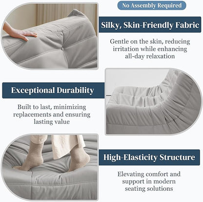 Bean Bag Chair, Loveseat Fireside Chair Bean Bag Sofa for Adults, 2 Seater Bean Bag Chairs for Teens with High-Resilience Foam, Memory Foam Bean Bag for Living Room, Bedroom, Office (Suede,Light Gray)