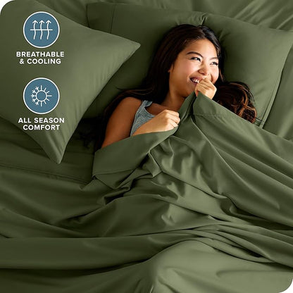 Bare Home Twin Sheet Set - 1800 Ultra-Soft Microfiber Bed Sheets - Double Brushed - Deep Pockets - Easy Fit - Extra Soft - 3 Piece Set - Bedding Sheets & Pillowcases (Twin, Cypress)