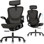 GABRYLLY Ergonomic Mesh Office Chair, Adjustable Home Desk Chair with Folding Armrest, 2D Headrest, Soft Seat and PU Wheel, Black Swivel Task Chair for Office, Business, Student (GY1108)
