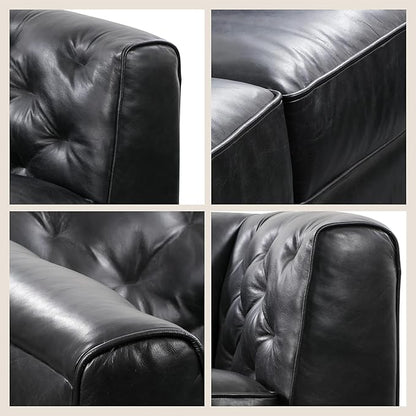 Poly & Bark Essex Leather Couch - 89-Inch Sofa with Tufted Back - Full-Grain Leather Sofa for Living Room with Feather-Down Topper - Living Room Couch - Vintage Italian Leather in Onyx Black