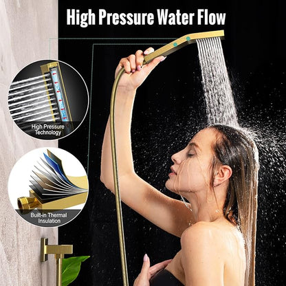 SR SUN RISE Shower System - Shower Faucet Set with 8 Inch Rain Shower Head and Handheld Shower - High Pressure Rain Shower System - All Metal Shower Faucet Trim Repair Kits - Brushed Gold