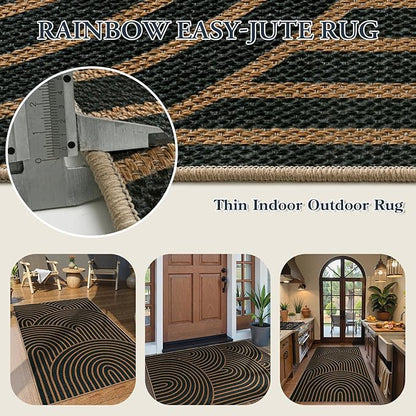 Lahome Modern Rainbow Easy Jute Patio Rug, 3x5 Washable Rugs for Entryway Farmhouse Carpet, Non Slip Indoor Door Mat Contemporary Throw Carpet for Laundry Guestroom Room Porch Decor
