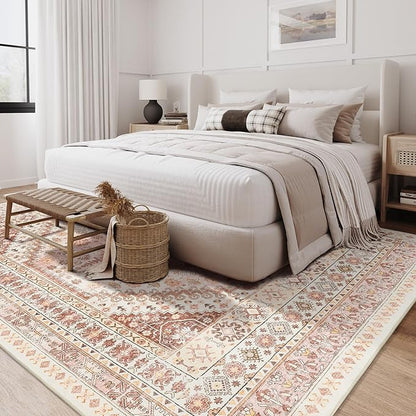 zesthome 8x10 Area Rugs for Living Room,Non-Slip Backing Washable Rugs,Vintage Large Area Rug，Stain Resistant Home Decor Rug