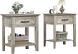 IDEALHOUSE Grey Nightstands Set of 2, End Table with Drawer, Side Table for Spaces, 2 Tiers Storage Shelves with Dresser, Bedside Table for Living Room, Bedroom, Dorm (2pcs-Grey)