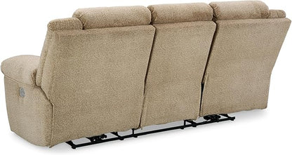 Signature Design by Ashley Tip-Off Classic Wall Hugger Power Reclining Sofa with Adjustable Headrest and USB Ports, Light Brown