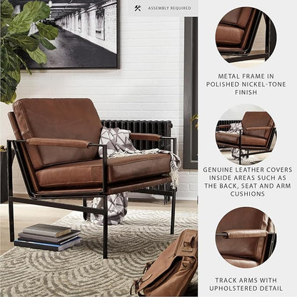 Signature Design by Ashley Puckman Mid-Century Modern Leather Accent Chair, Brown