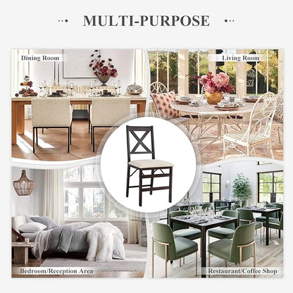 COLAMY Folding Dining Chairs Set of 6, Foldable Chairs with Padded Seats, Wood Folding Dining Room Chairs for Dinner, Kitchen, Party, Camping, Beige