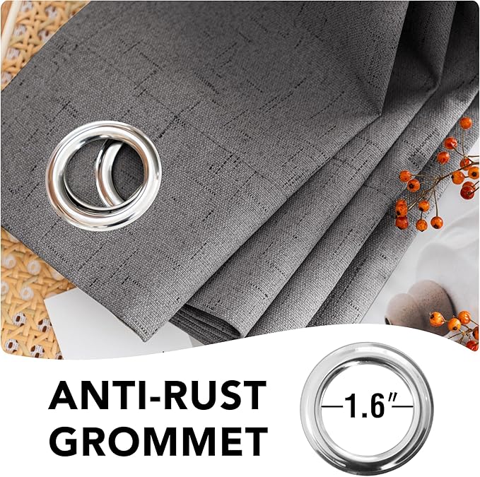 H.VERSAILTEX Linen Blackout Curtains 45 Inches Long 100% Absolutely Blackout Thermal Insulated Textured Linen Look Curtain Draperies Anti-Rust Grommet, Energy Saving with White Liner, 2 Panels, Grey