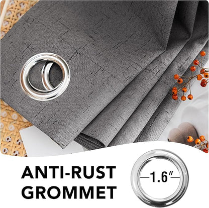 H.VERSAILTEX Linen Blackout Curtains 45 Inches Long 100% Absolutely Blackout Thermal Insulated Textured Linen Look Curtain Draperies Anti-Rust Grommet, Energy Saving with White Liner, 2 Panels, Grey