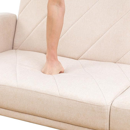 Fold Out Modern Couch Convertible Chair Bed, Sleeper Sofa 2 Seater Loveseat, Small Couch for Living Room, Futon Lounge Comfy Sofa Bed Cama for Small Spaces for Bedroom, Adjustable Angle, Beige