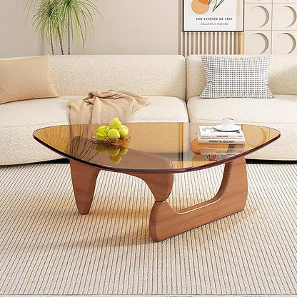 Mid Century Modern Glass Coffee Table, Coffee Table for Living Room, Elegant and Functional Coffee Tables,Suitable for Bedroom Living Room Reception Office Tables（Walnut/Brown，Large）